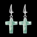 Blue jade cross earrings with S925 silver hooks