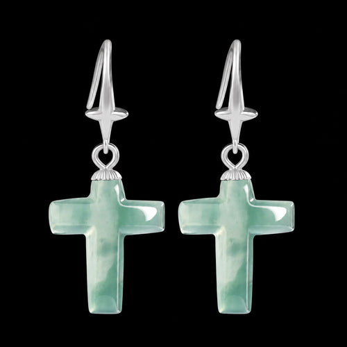 Blue jade cross earrings with S925 silver hooks