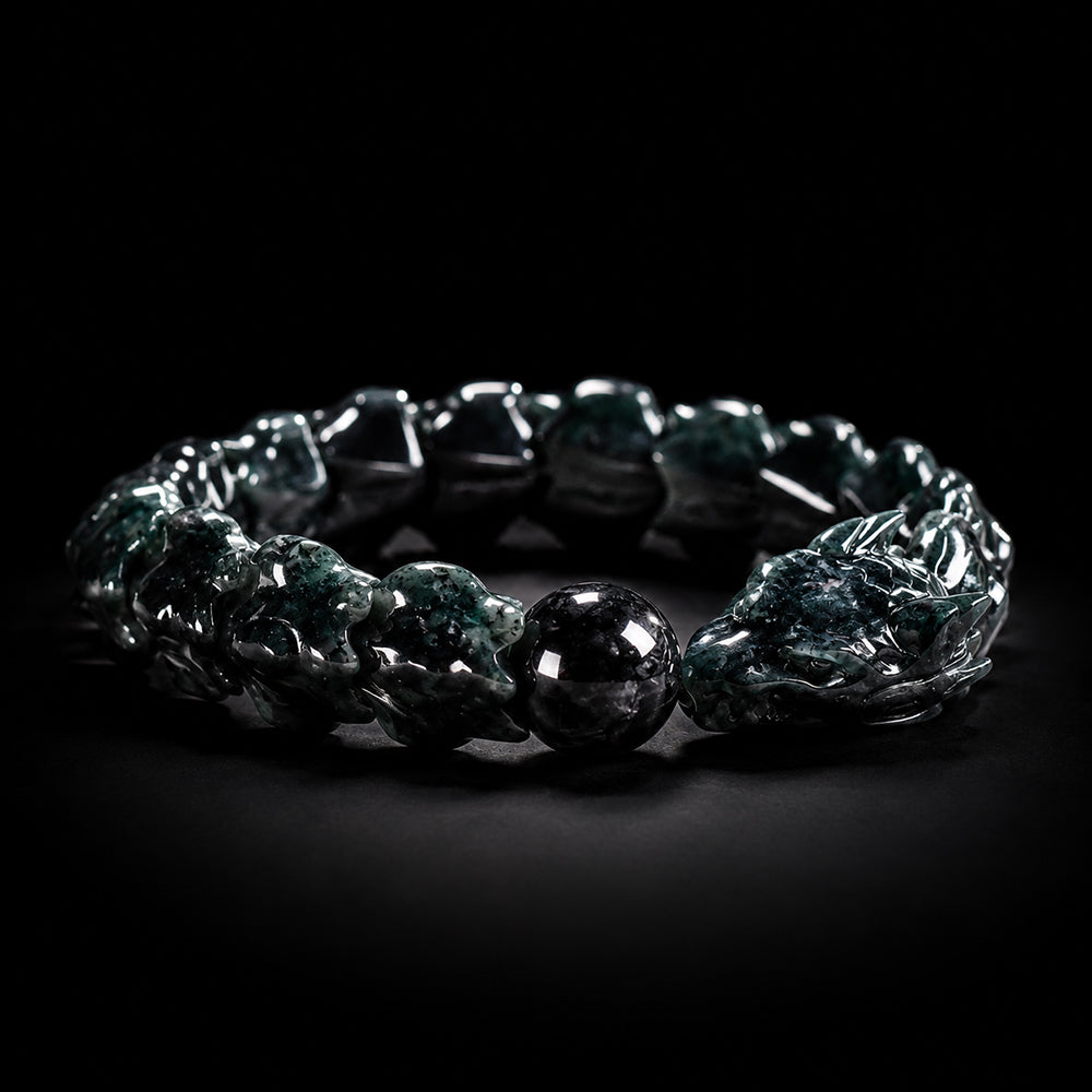 Natural Burmese Black Chicken Jadeite Dragon Bone Bracelet for Men