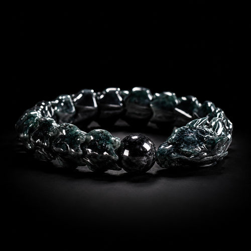 Black Jadeite Jade Carved Dragon Bracelet, 24mm