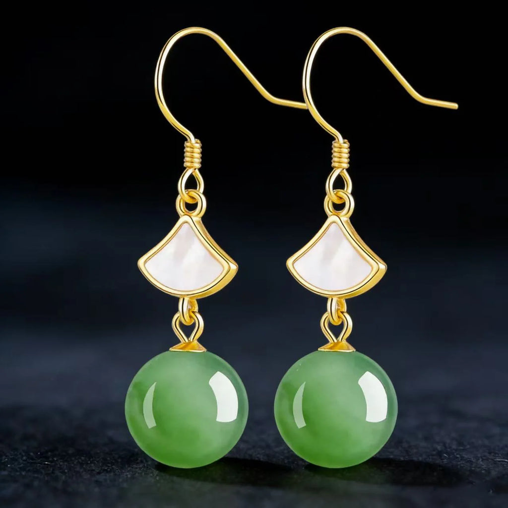 S925 Natural Green Jade Bead Drop Earrings – Real Jade Jewelry for Harmony & Elegance