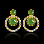 Green jade circle stud earrings with gold plated S925 silver