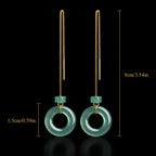 Green Jadeite Threader Earrings with Donut Charms