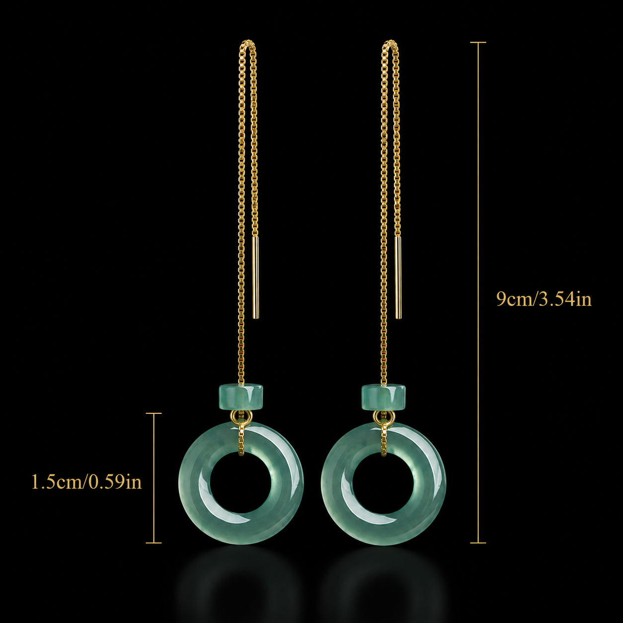 Green Jade Threader Earrings with Donut Charms