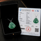 Natural Green Jadeite Laughing Buddha Pendant Necklace