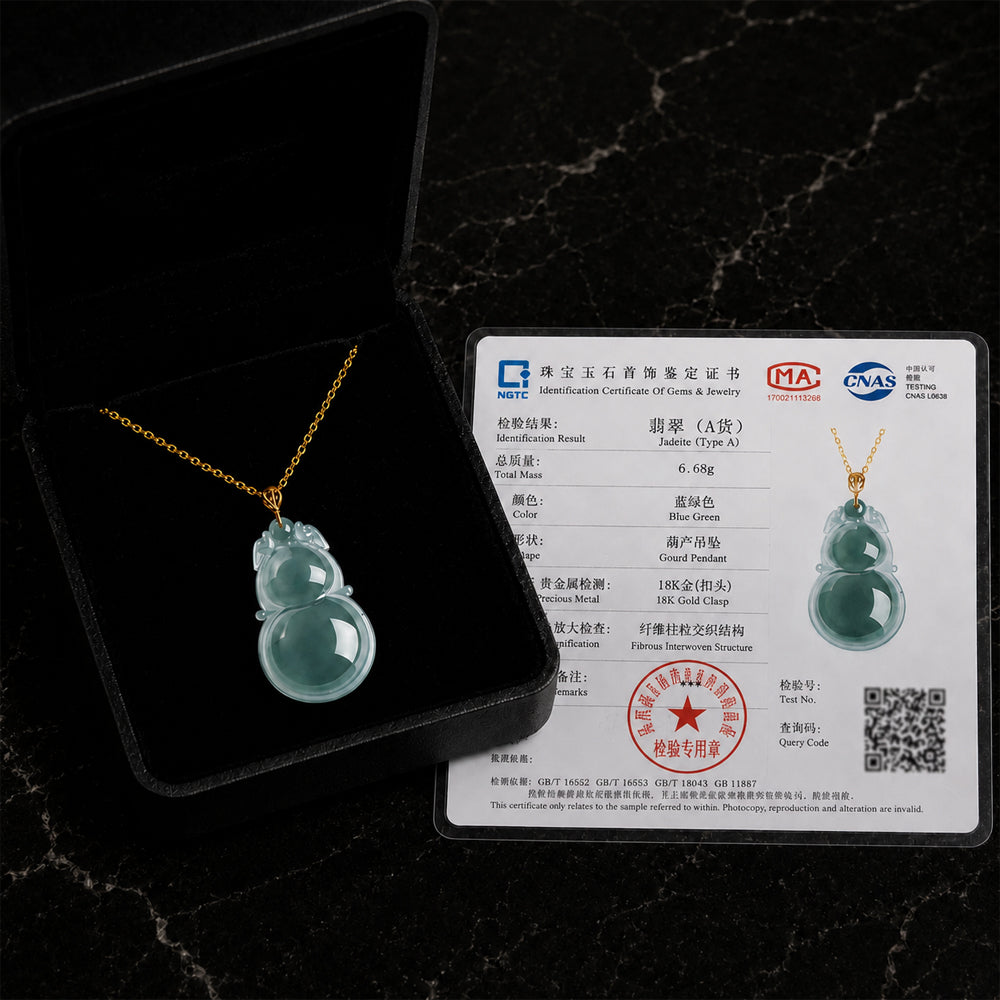 Natural Jade Hulu Pendant Necklace with 18K Gold Clasp