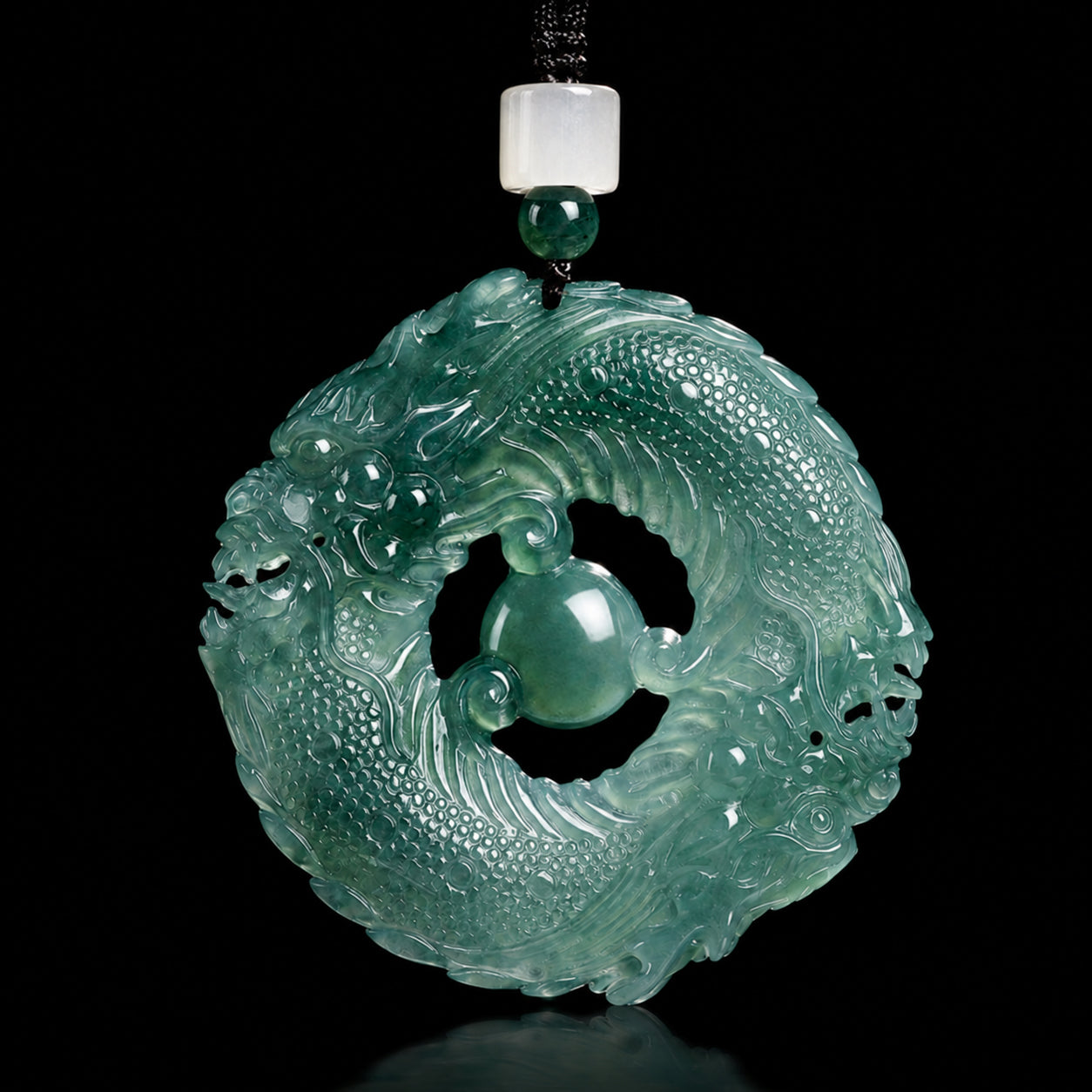Unisex carved jade necklace with symbolic dragon design