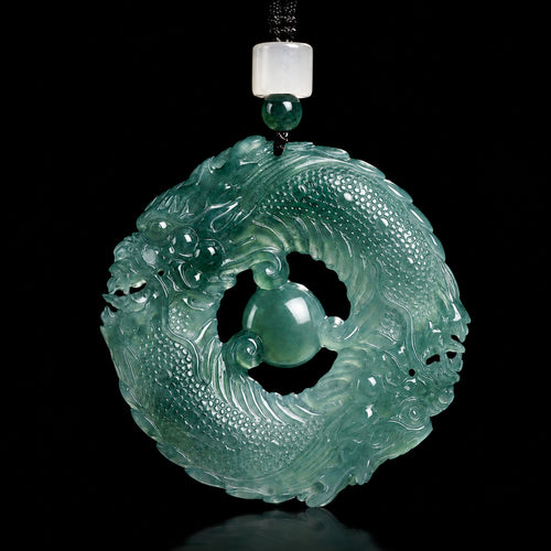 Unisex carved jade necklace with symbolic dragon design