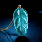 Natural Jadeite Blue Leaf Pendant Necklace for Women – 18K Gold