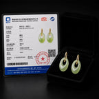 Natural Light Green Jadeite Oval Donut Drop Earrings