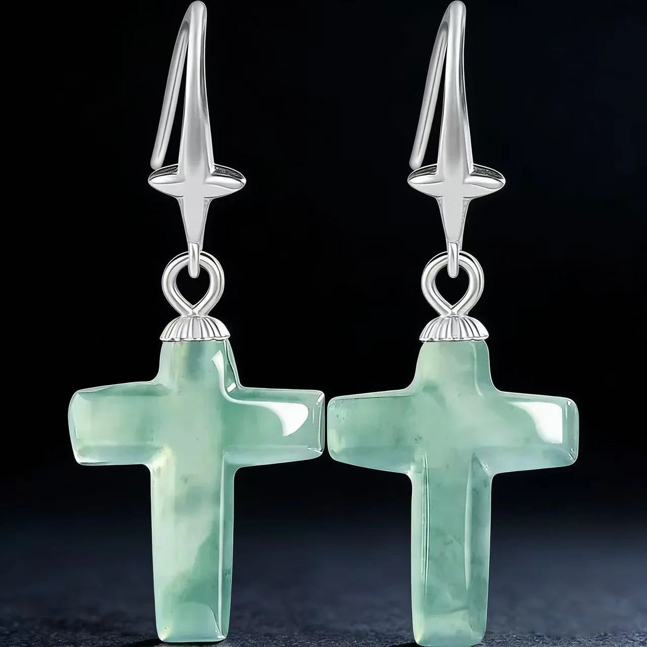 Natural S925 Blue Jadeite Cross Earrings – Sterling Silver Jewelry