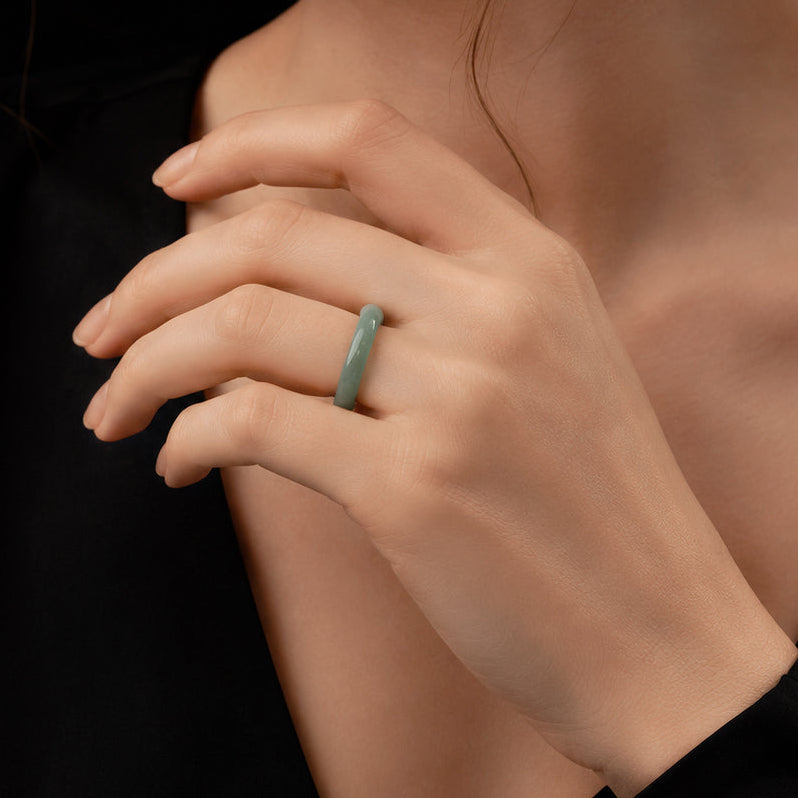 Blue Green Jadeite Band Ring for Women