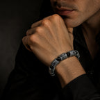 Natural Black Jadeite Carved Barrel Bead Bracelet for Men
