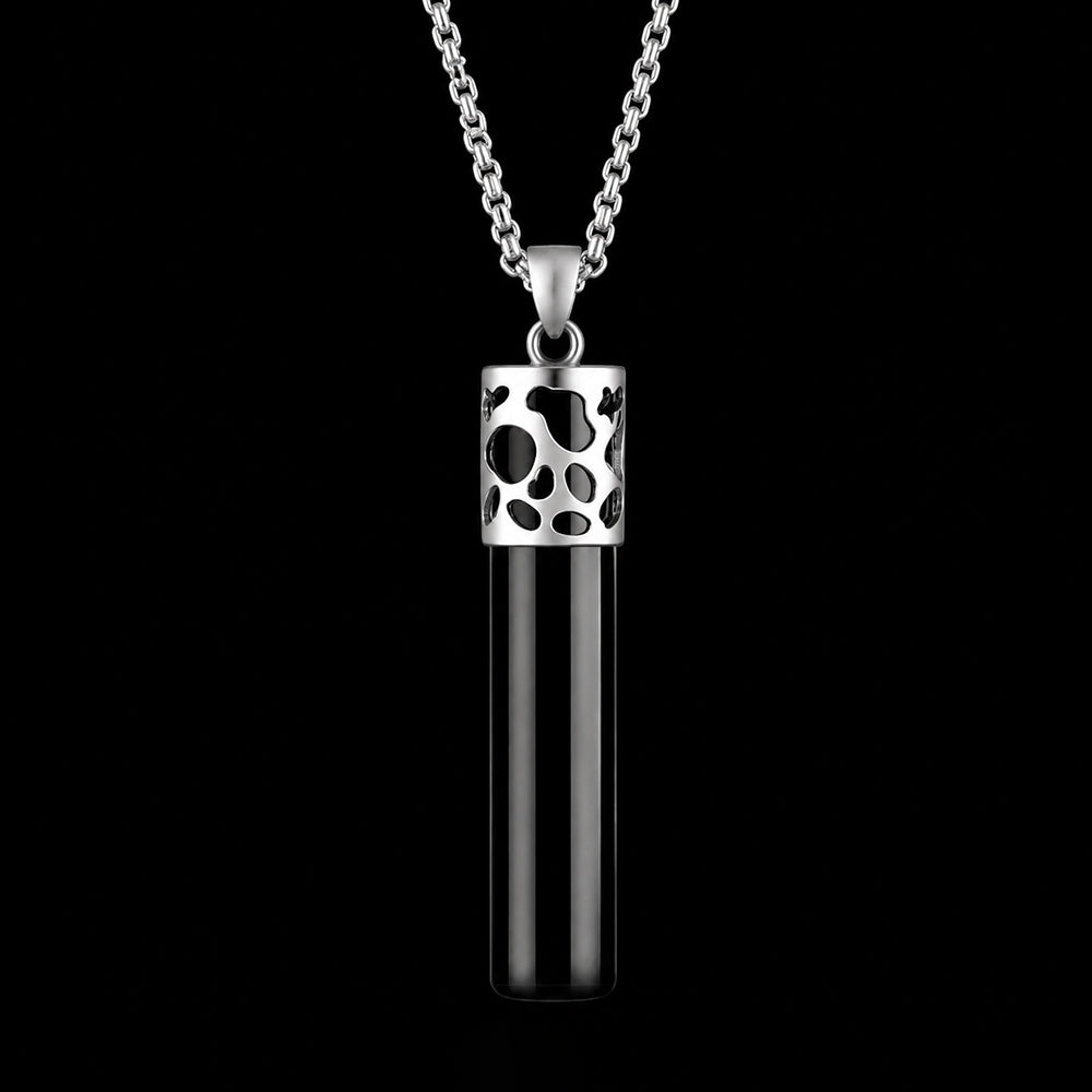 Natural Black Jade Column Pendant Necklace S925 Silver Jewelry
