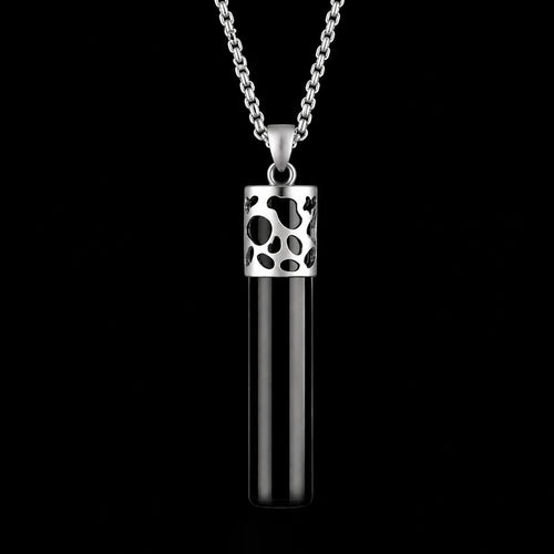 Black Jadeite Jade Column Pendant Necklace