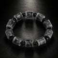 Natural Black Jadeite Carved Barrel Bead Bracelet for Men
