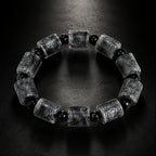 Natural Black Jadeite Carved Barrel Bead Bracelet for Men