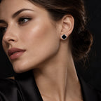 Natural Black Jadeite Clover Stud Earrings in S925 Silver