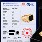 Men's Black Jadeite Signet Ring, Gold-Plated S925 Silver, Adjustable