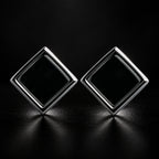 Natural Black Jadeite Square Stud Earrings in Sterling Silver