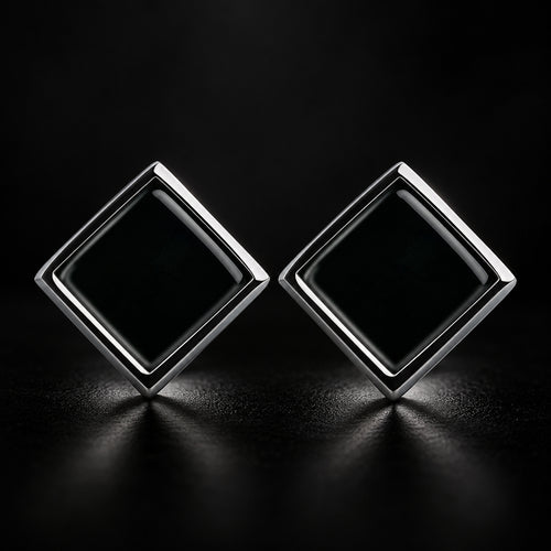 Black Jadeite Jade Square Stud Earrings for Women