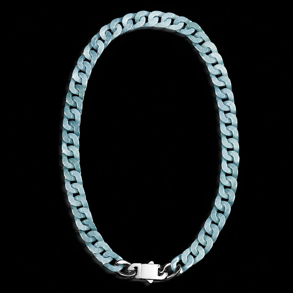 Natural Blue Jadeite Cuban Link Necklace – Unisex Jade Chain Jewelry
