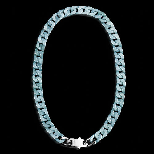 Blue Jadeite Jade Cuban Link Chain Necklace