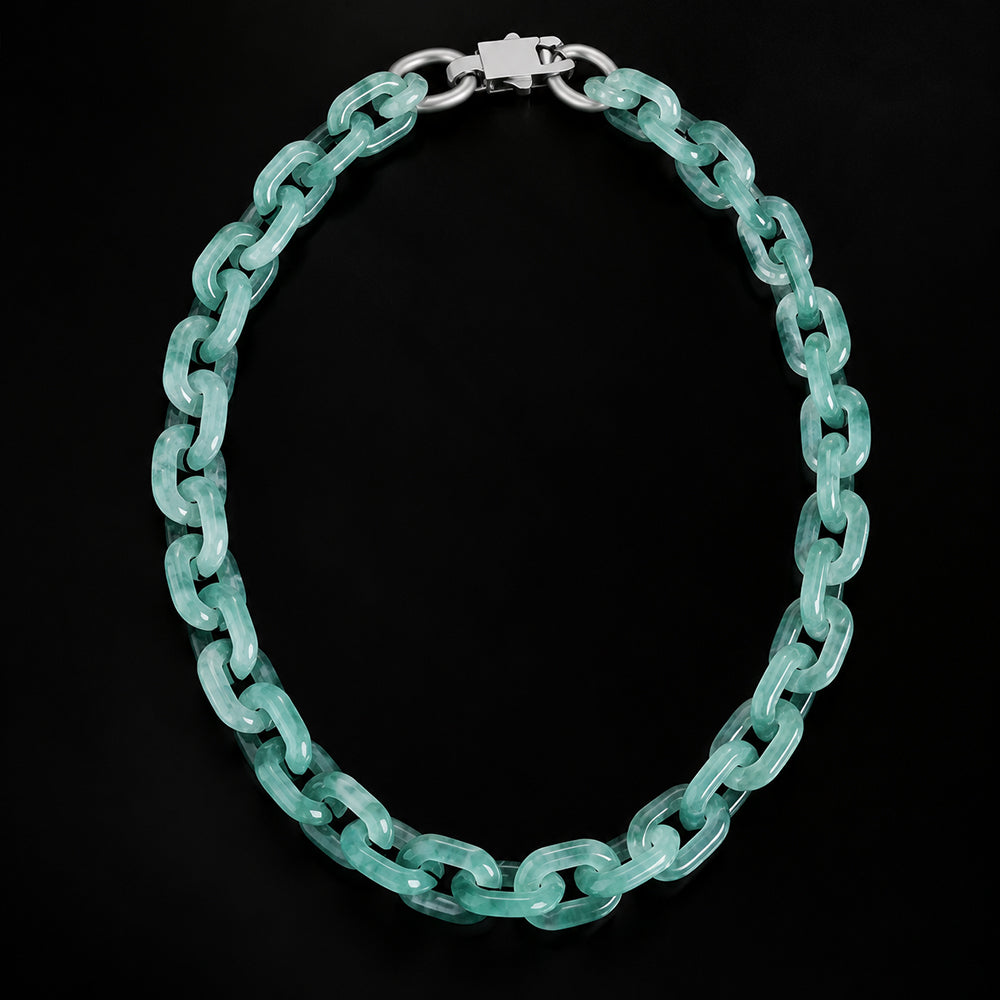 Natural Blue Jadeite Cross Cuban Link Necklace