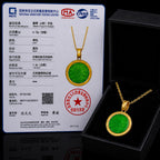 Natural Green Jadeite Ping An Wu Shi Pendant Necklace S925 Silver