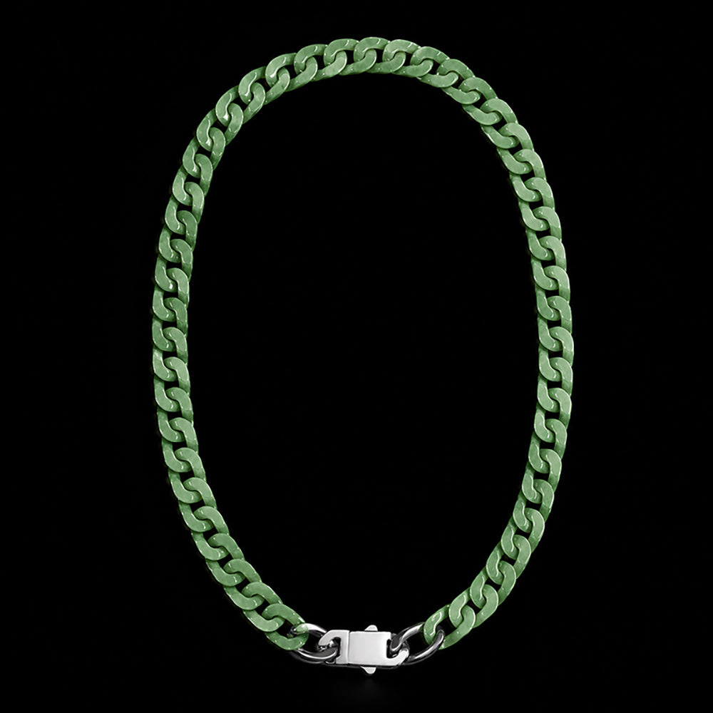 Natural Green Jadeite Cuban Link Necklace – Unisex Jade Chain