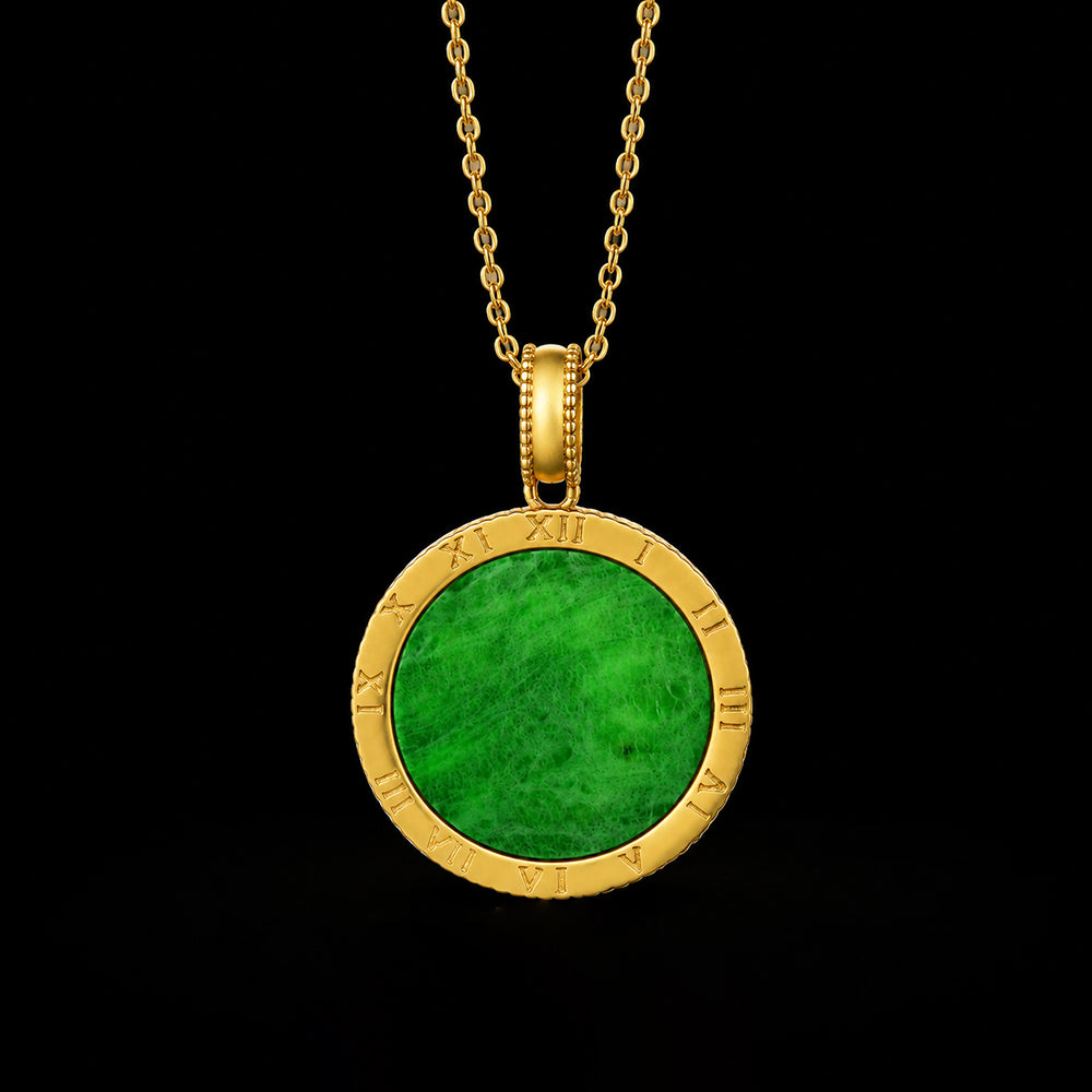 Natural Green Jadeite Ping An Wu Shi Pendant Necklace S925 Silver