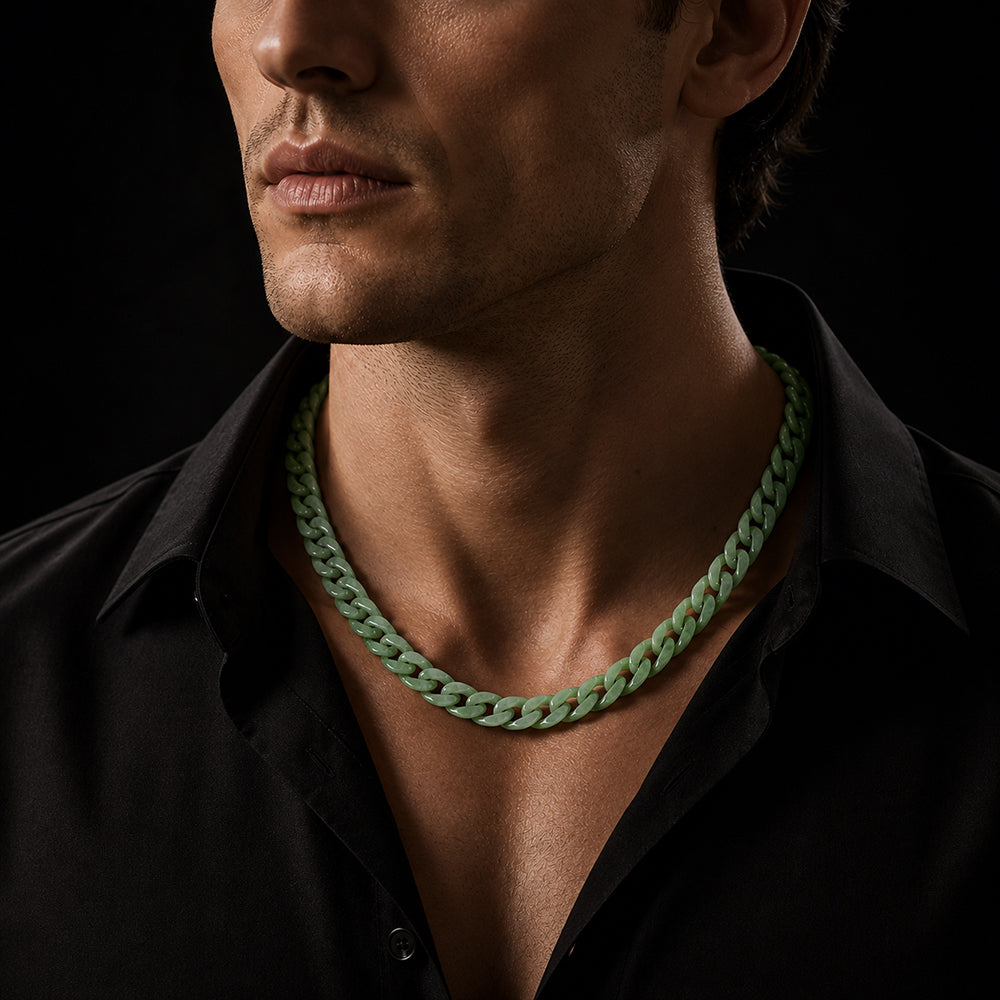 Natural Green Jadeite Cuban Link Necklace – Unisex Jade Chain