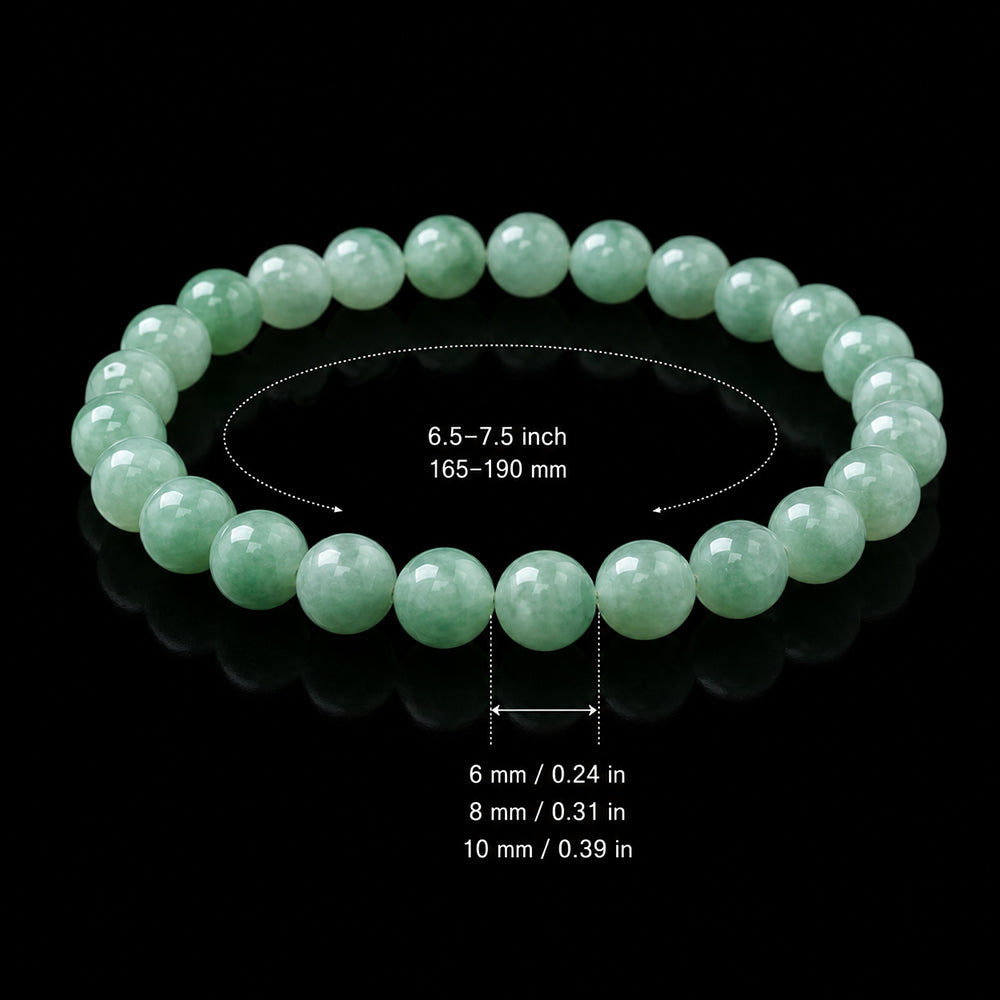Natural Green Jadeite Bead Bracelet – 6mm 8mm 10mm