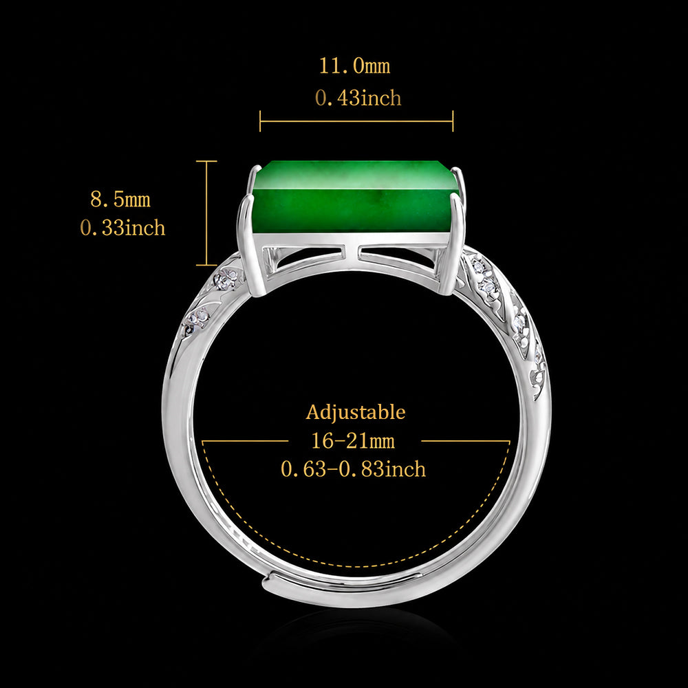 Natural Green Jadeite Saddle Ring Adjustable S925 Silver Jewelry