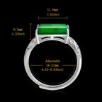Natural Green Jadeite Saddle Ring Adjustable S925 Silver Jewelry