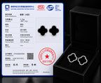 Natural Black Jadeite Clover Stud Earrings in S925 Silver