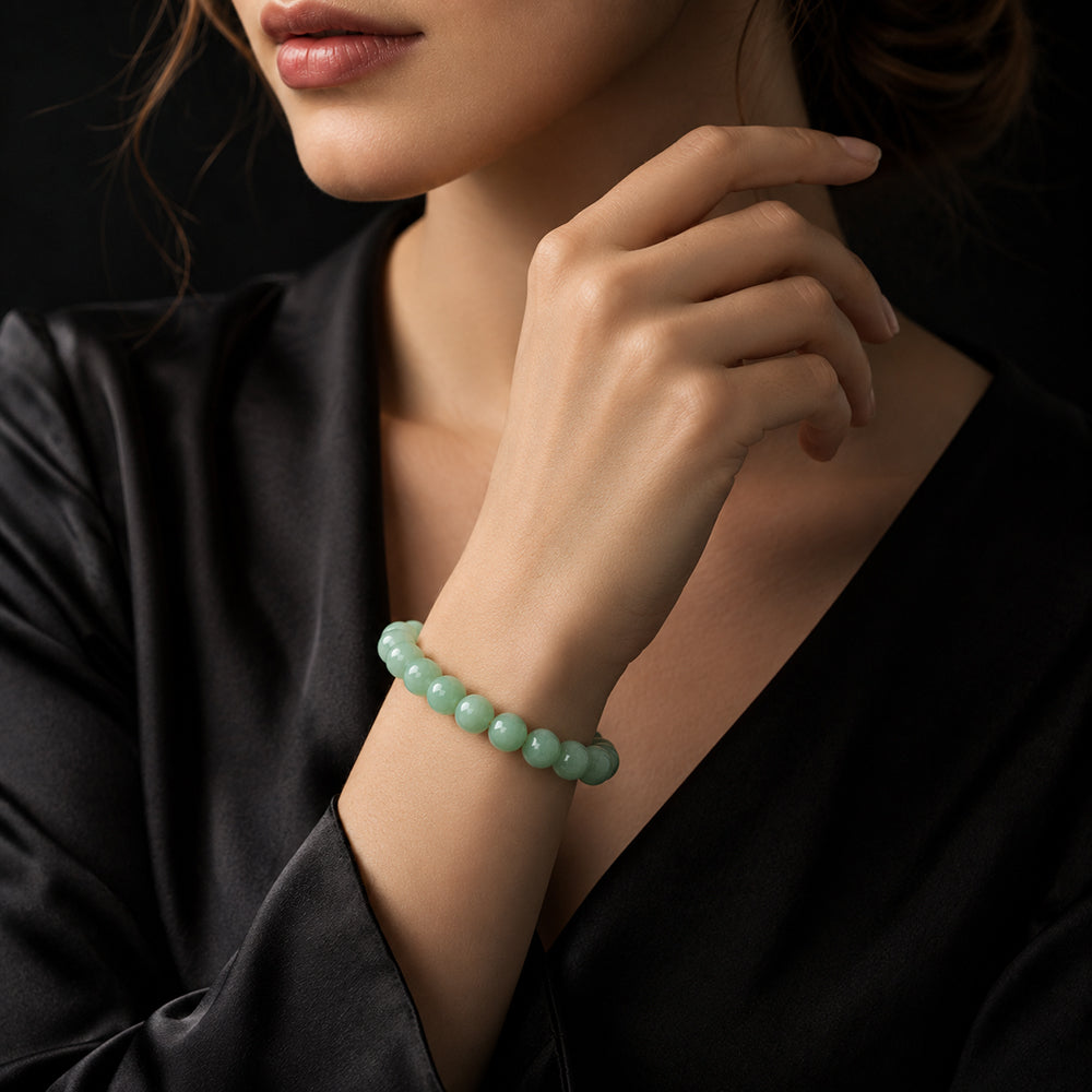 Natural Green Jadeite Bead Bracelet – 6mm 8mm 10mm