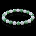 Natural White & Green Jadeite Bead Bracelet – 6mm 8mm 10mm