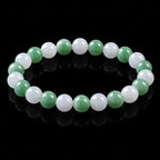 Natural White & Green Jadeite Bead Bracelet – 6mm 8mm 10mm