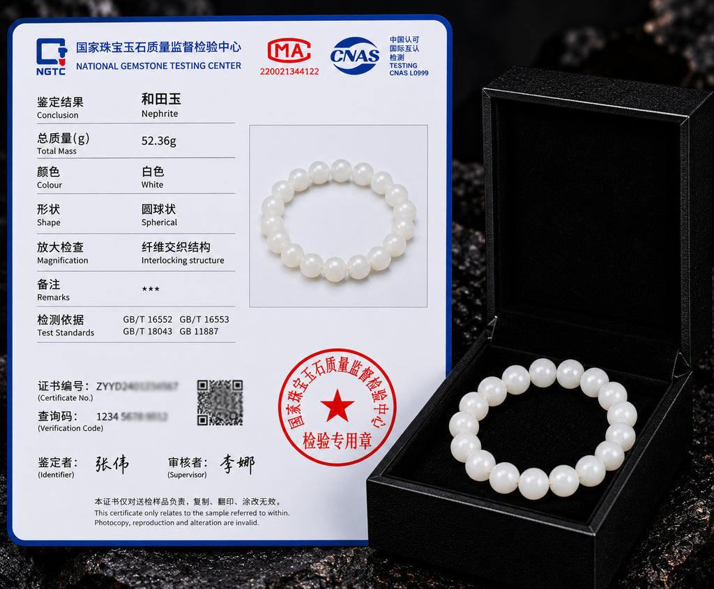 Natural White Nephrite Jade Bead Bracelet