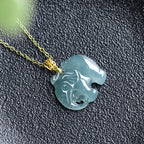 Real Blue Jadeite Elephant Pendant Necklace – 925 Silver Chain 46CM, 18K Gold Clasp jade BMjade