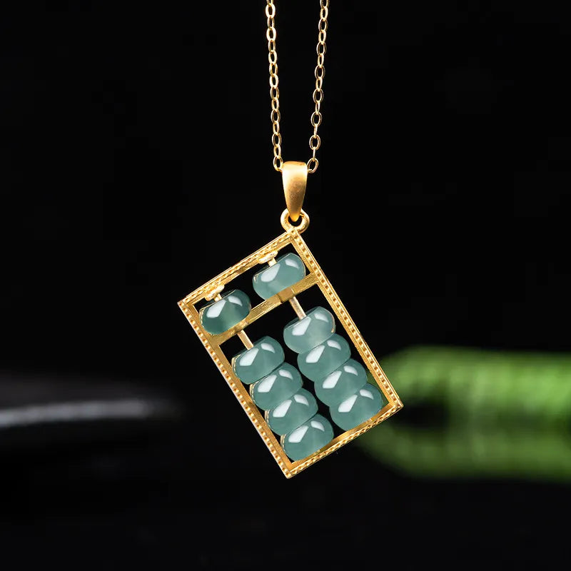 Natural blue-green jadeite abacus pendant necklace