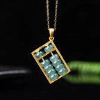 Natural blue-green jadeite abacus pendant necklace