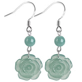 S925 Blue Jadeite Rose Stud Earrings – Natural Handcrafted Jewelry jade BMjade Lake Blue