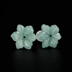 Blue green jade flower stud earrings with S925 silver posts