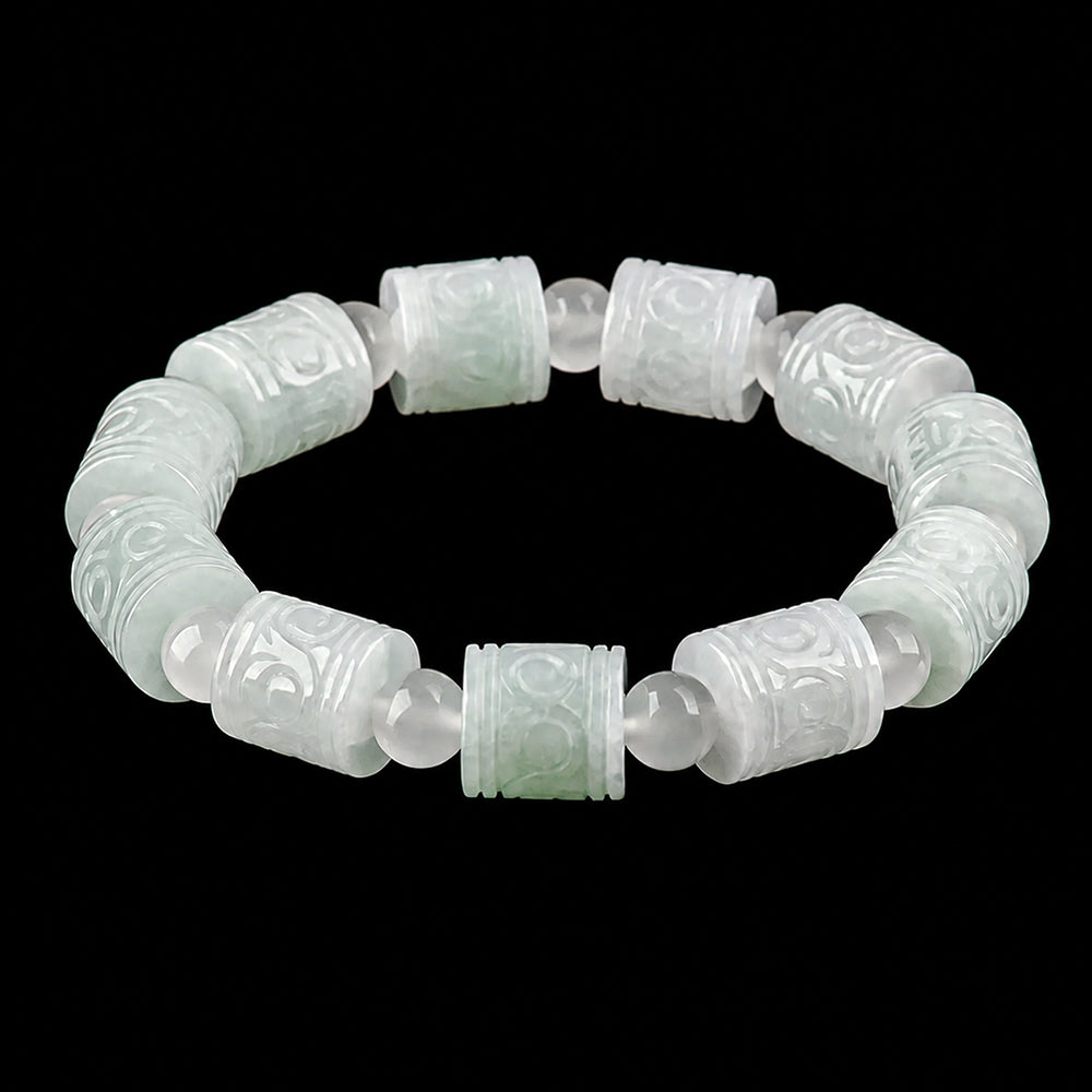 Pale Green Carved Jade Barrel Bracelet