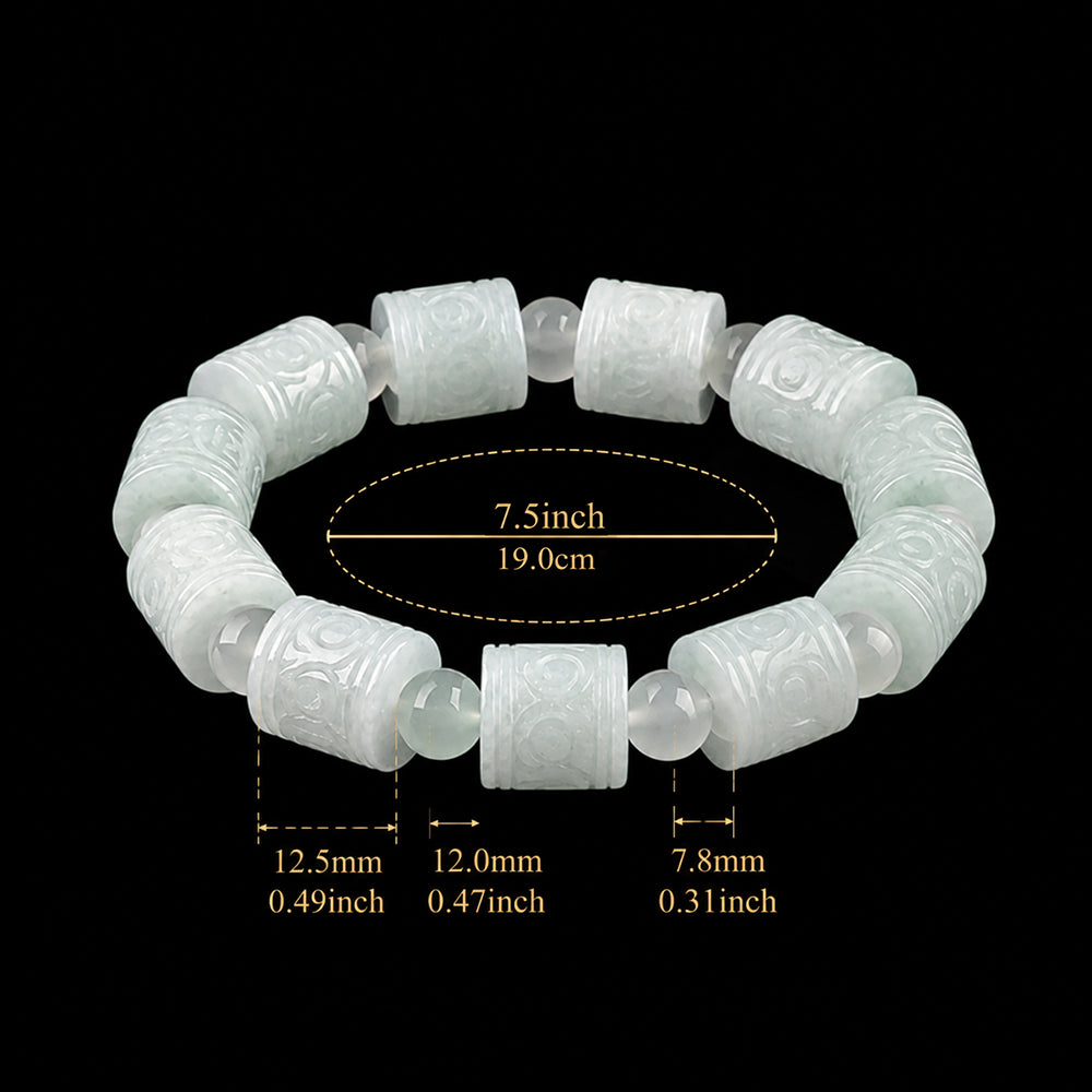 Pale Green Carved Jade Barrel Bracelet
