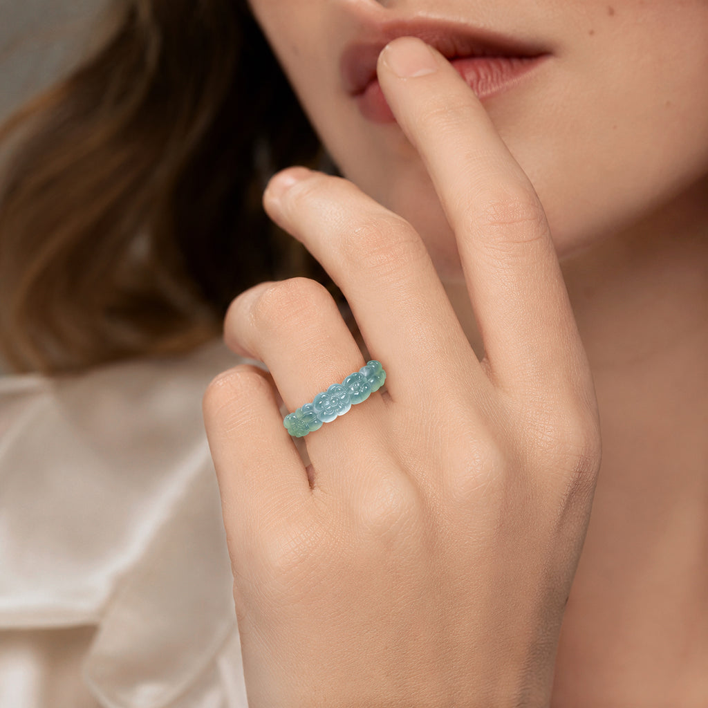 Pale Green Jadeite Peach Blossom Ring for Women