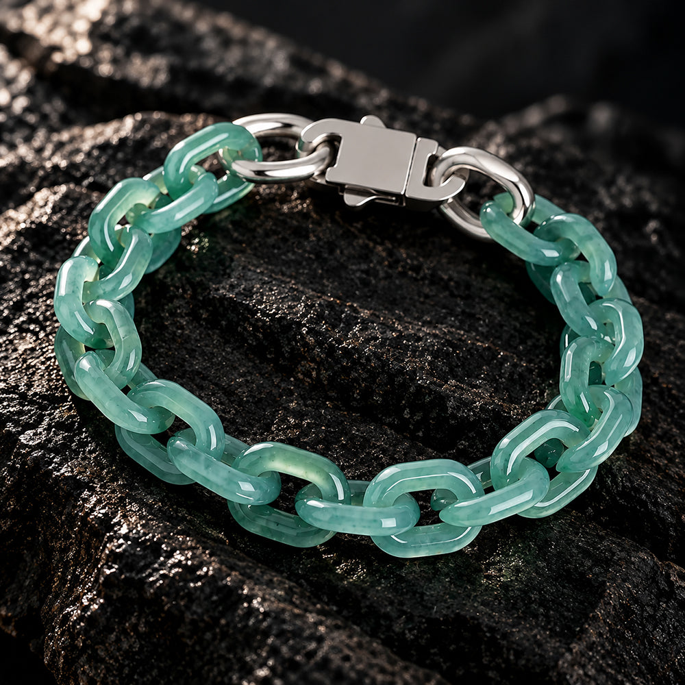 Pulsera cubana de jadeíta azul con motivo de cruz