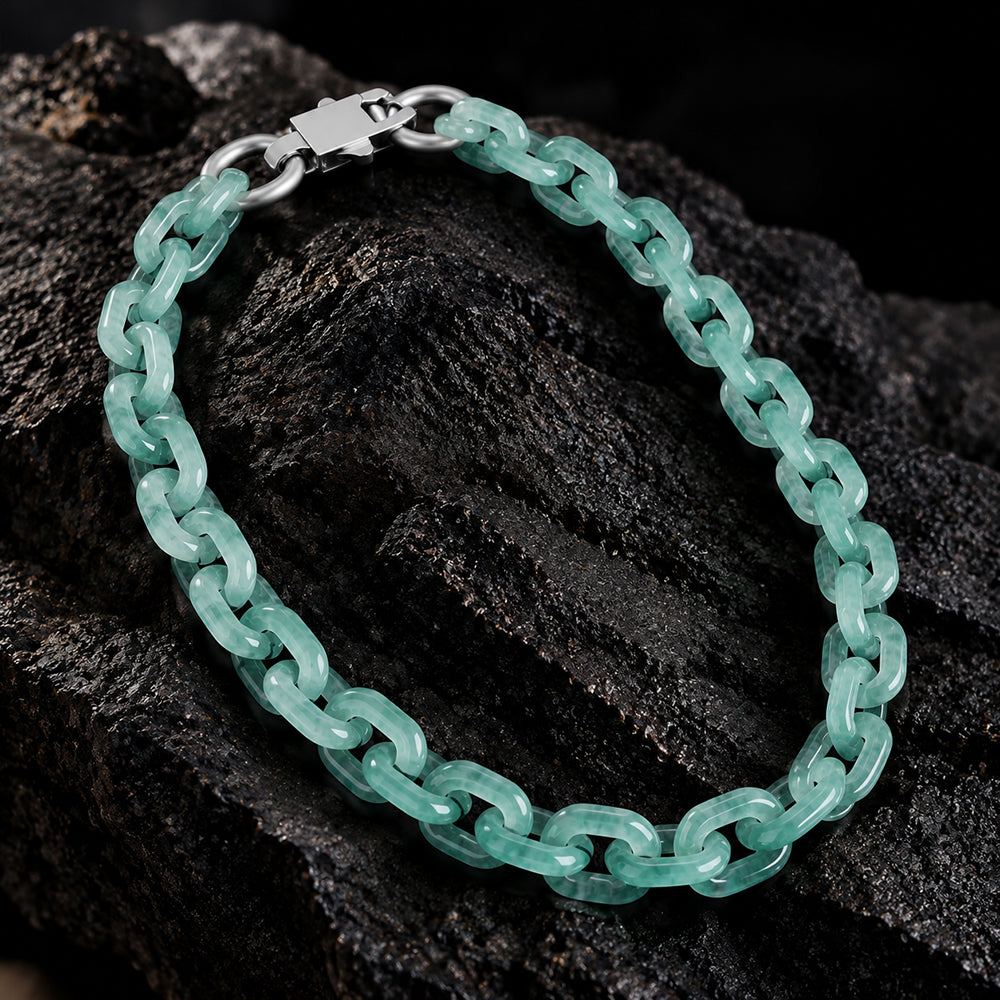 Natural Blue Jadeite Cross Cuban Link Necklace